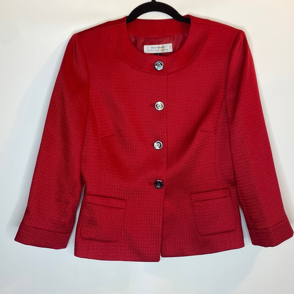 Tahari Arthur S. Levine Red Button Down Blazer Jacket